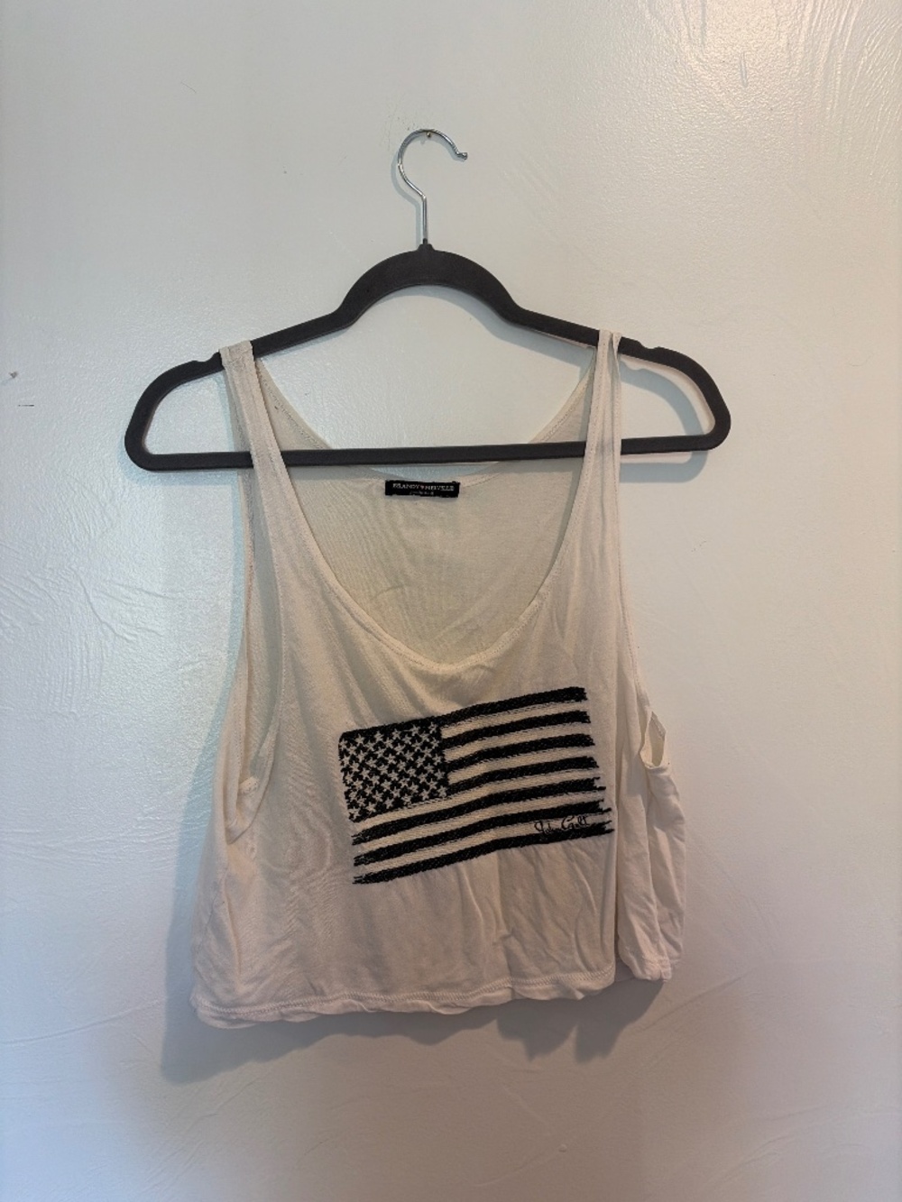 Brandy Melville John Galt American Flag Graphic Cropped Tank Top